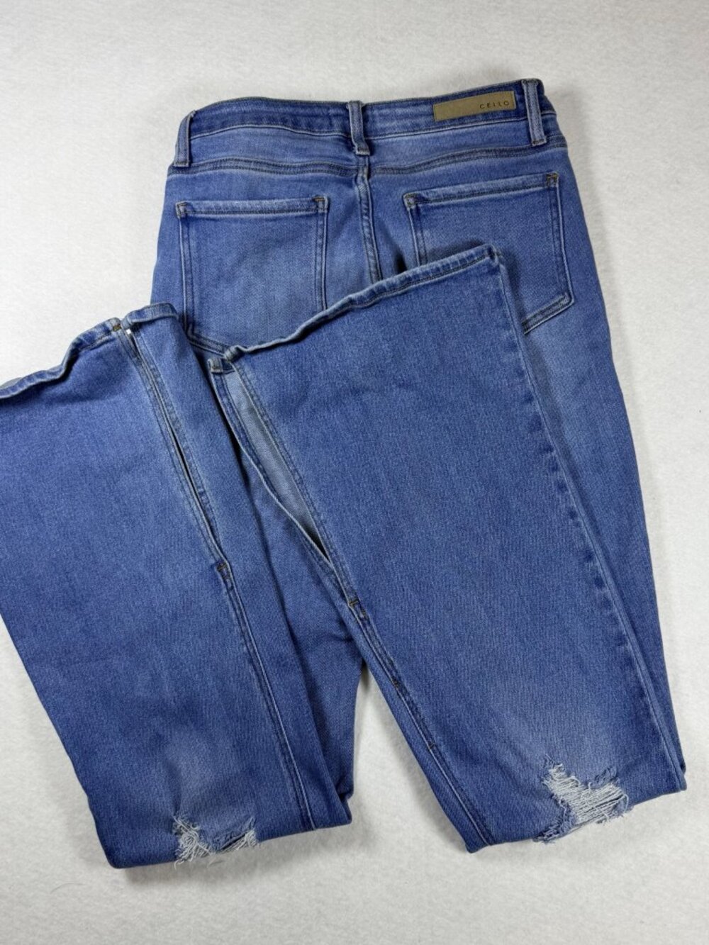 Cello Split Hem Flare Jeans Size 11 Y2K Stretch Distressed - Picture 7 of 12